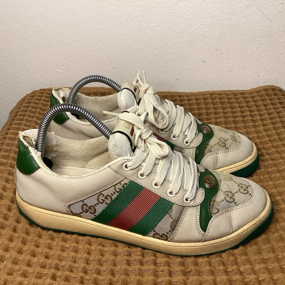 GUCCI Men's Screener GG Distressed Leather Sneakers Size UK 7 US 8 Beige Brown - Picture 2 of 12